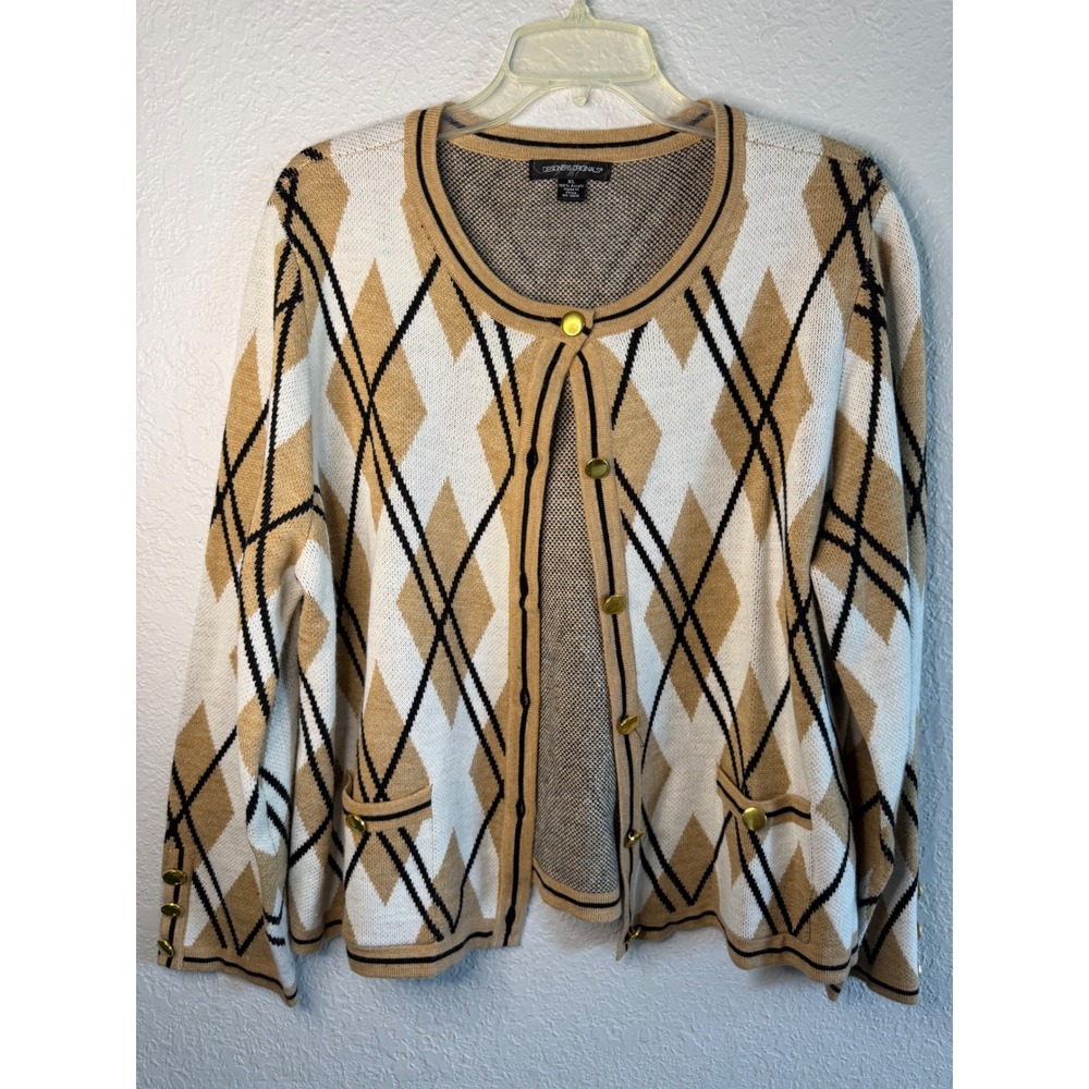 Argyle Designers Originals Cardigan Womens XL Tan Excellent